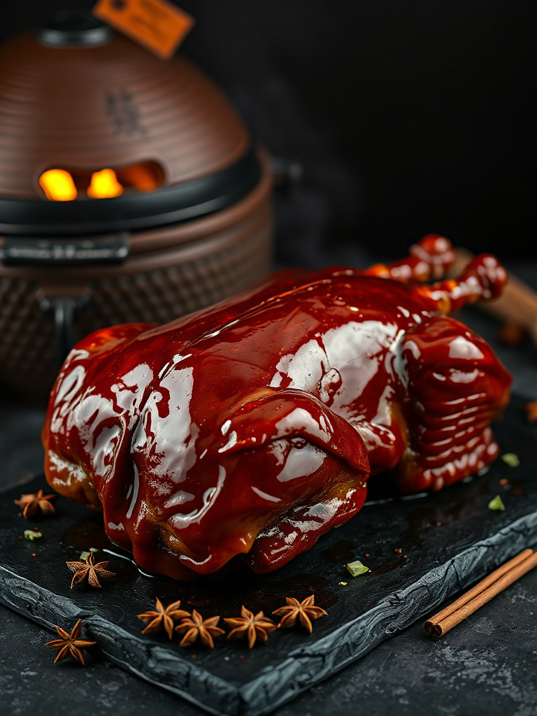 Pato laqueado al kamado